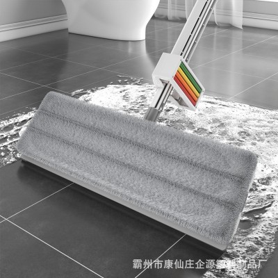 彩虹滚轮免手洗拖把55x12cm平板拖把家用大号两用拖把刮水自粘布图2