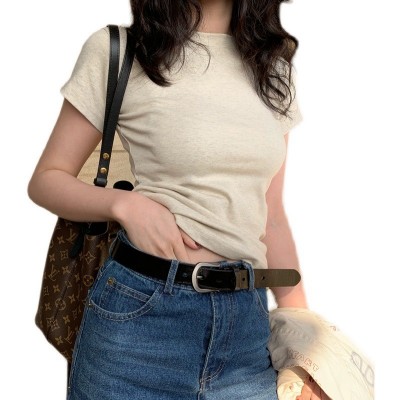 美式白色t恤女正肩短袖欧货2024年新款显瘦圆领纯棉叠穿打底上衣图5