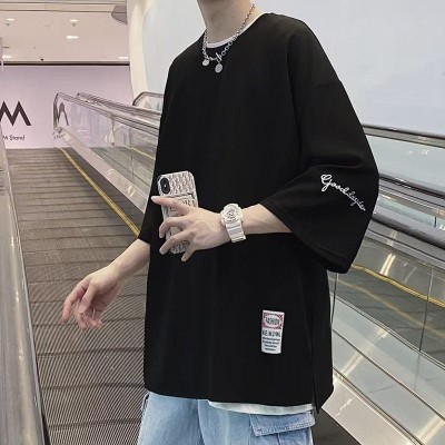 七分袖男t恤夏季2024年新款潮牌潮流宽松大码体恤重磅短袖上衣服图2