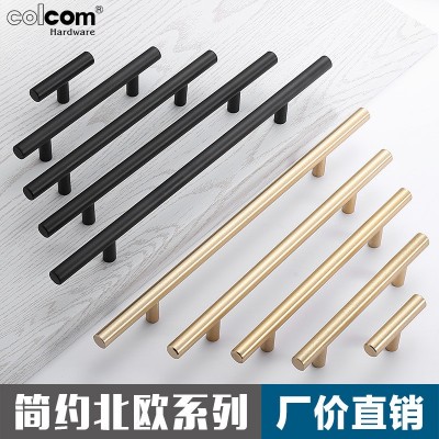 圆棒 铝合金拉手12厘网红T型拉手黑色金色抽屉把手橱柜衣柜长拉手图2