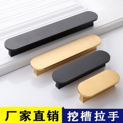 铝合金简约T型加宽型材北欧金色拉手橱柜黑色抽屉把手衣柜门拉手图3