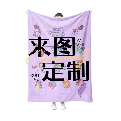 跨境代发工厂批发法兰绒毛毯明星周边午睡毛毯来图一件印花毛毯图5