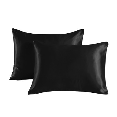 跨境仿真丝枕套pillowcase外贸纯色双面色丁枕头套一对亚 马逊批发图3