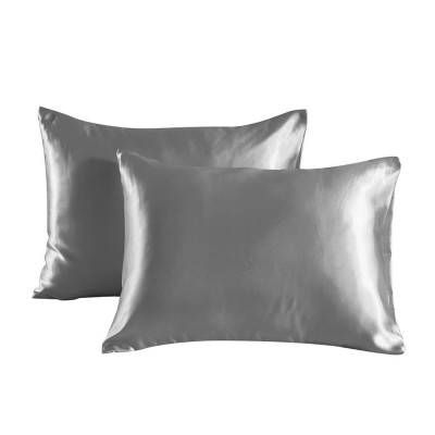 跨境仿真丝枕套pillowcase外贸纯色双面色丁枕头套一对亚 马逊批发图5