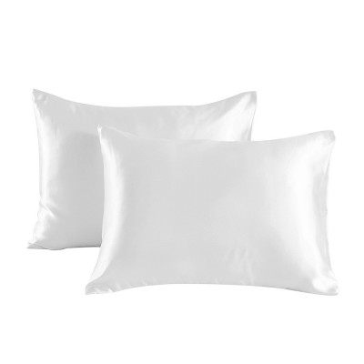 跨境仿真丝枕套pillowcase外贸纯色双面色丁枕头套一对亚 马逊批发图2