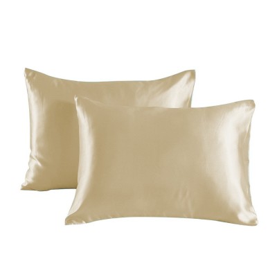 跨境仿真丝枕套pillowcase外贸纯色双面色丁枕头套一对亚 马逊批发图4