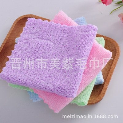 超细纤维压花小毛巾 礼品 方巾不掉毛无弹力花边儿童口水巾图2
