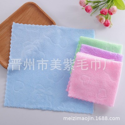 超细纤维压花小毛巾 礼品 方巾不掉毛无弹力花边儿童口水巾图3