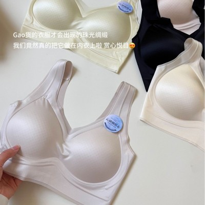 ED云感缎面bra女士宽肩无痕美背新品珠光V领无钢圈软支撑女士内衣图3