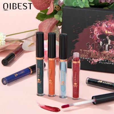 QIBEST钻石珠光幻彩哑光唇彩液体口红不沾杯不掉色唇釉丰唇油套装图2