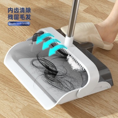 扫把簸箕套装家用笤帚双层刮齿可折叠撮箕不粘头发畚斗扫地扫帚图2