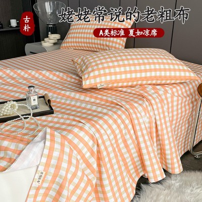 纯棉老粗布床单单件夏季100全棉单人宿舍被单家用双人枕套三件套图2