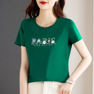 白色短袖t恤女宽松上衣妈妈高端女装时尚半袖体恤图2