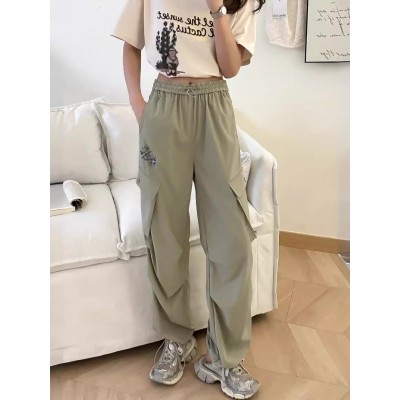 春夏薄款运动速干长裤女韩系休闲宽松降落伞工装裤高腰阔腿裤女图5