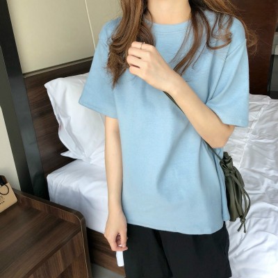 白色t恤女短袖夏季宽松简约体恤磨毛打底衫女内搭纯色上衣潮图4