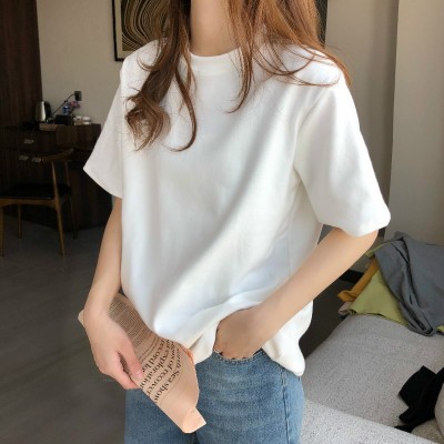 白色短袖t恤女宽松夏季新款纯棉打底体恤圆领上衣ins潮网红图2