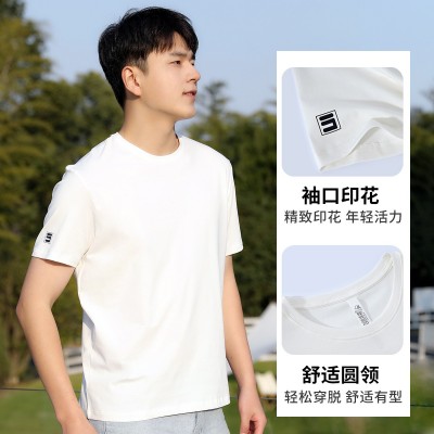 夏季纯棉t恤男士宽松运动休闲时尚短袖印花高弹吸汗透气白色上衣图2
