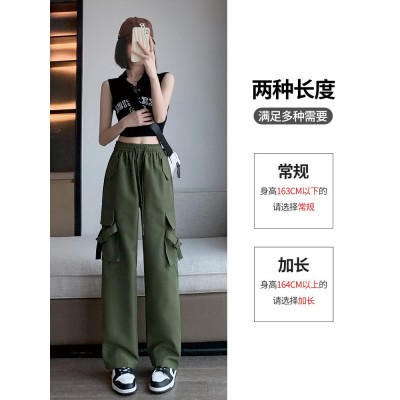 【婵兰】粉色工装裤女夏季薄款高腰显瘦垂感阔腿美式速干运动裤子图5