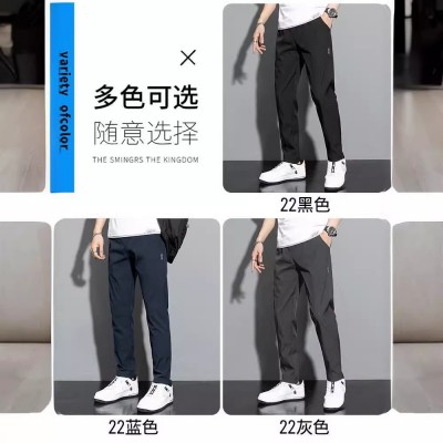 直筒修身男士休闲裤夏季薄款冰丝速干夏天男装潮牌运动九分西裤子图3