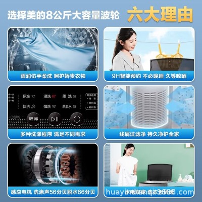 美的洗衣机全自动5/6/7/8/9/10公斤KG家用波轮带甩干洗脱一体静音图3