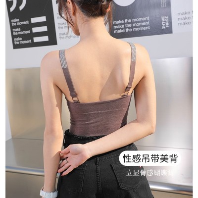 运动内衣女士跑步瑜伽背心防震聚拢定型裸感带钻运动背心打底内衣图2