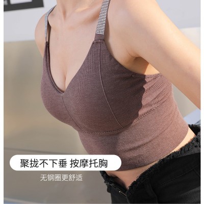 运动内衣女士跑步瑜伽背心防震聚拢定型裸感带钻运动背心打底内衣图3