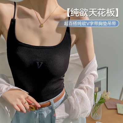 美背吊带带胸垫女内搭夏打底纯欲棉质吊带背心外穿女短款辣妹上衣图2