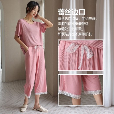 代尔睡衣女夏短袖薄款舒适夏季家居服套装夏天睡衣女生 蕾丝居家图2