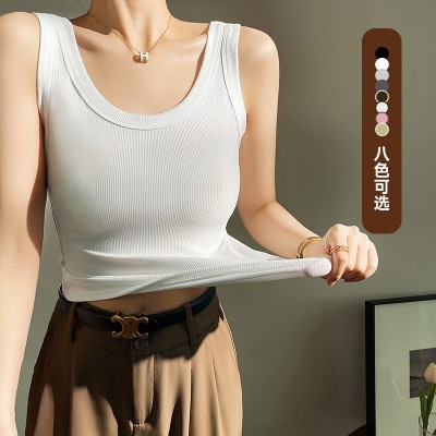 白色吊带背心打底内搭女夏季外穿中长款纯色螺纹无袖背心上 衣女夏图3