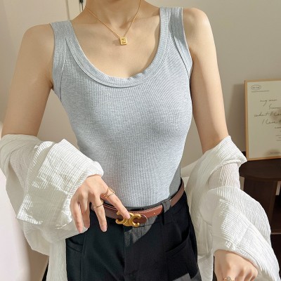白色吊带背心打底内搭女夏季外穿中长款纯色螺纹无袖背心上 衣女夏图2
