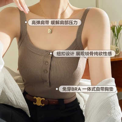 韩版辣妹吊带带胸垫女内搭夏外穿打底美背背心文胸一体吊带 上衣女图2