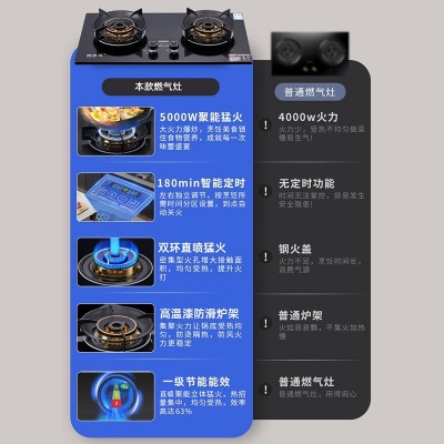 现货天然气双灶涡轮直喷家用猛火灶彩钢不锈钢燃气灶真三环煤气灶图2