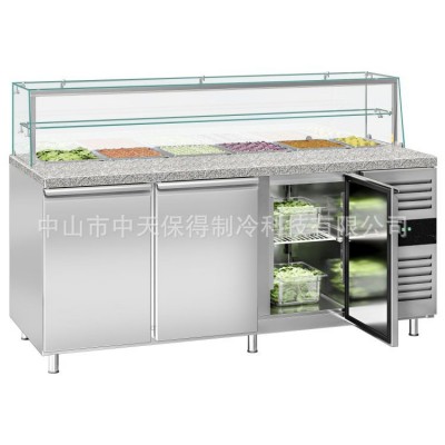 冷藏水果捞展示柜开槽冰箱操作台披萨撒料台沙拉台工作台带玻璃罩图2