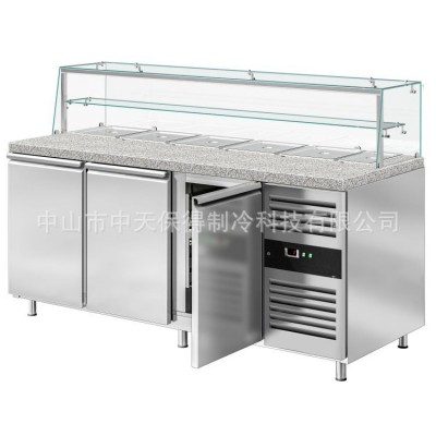 冷藏水果捞展示柜开槽冰箱操作台披萨撒料台沙拉台工作台带玻璃罩图5