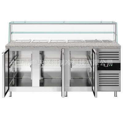 冷藏水果捞展示柜开槽冰箱操作台披萨撒料台沙拉台工作台带玻璃罩图4