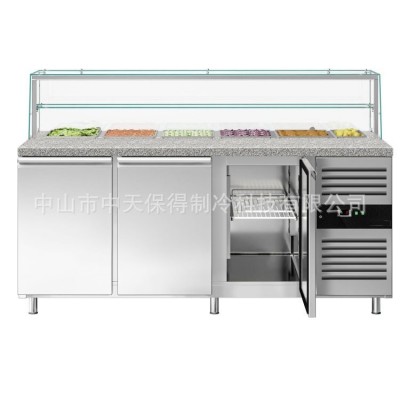 冷藏水果捞展示柜开槽冰箱操作台披萨撒料台沙拉台工作台带玻璃罩图3