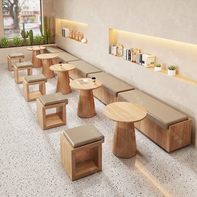 奶茶店咖啡厅实木卡座沙发网红甜品店休闲洽谈桌椅沙发茶几组合图4