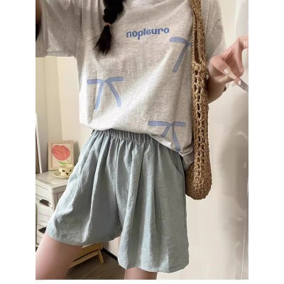 夏季女慵懒风山本裤褶皱白色醋酸奶芙a字短裤高级感法式休闲短裤图3
