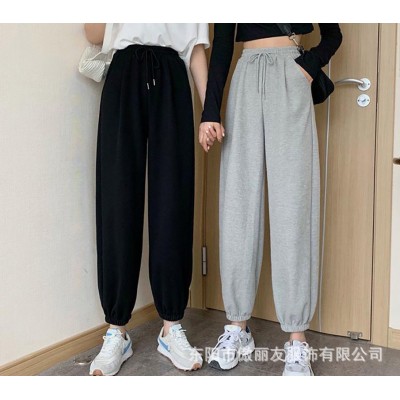 裤子女宽松显瘦休闲哈伦纯色运动跑步训练健身束卫裤脚高腰长裤夏图3