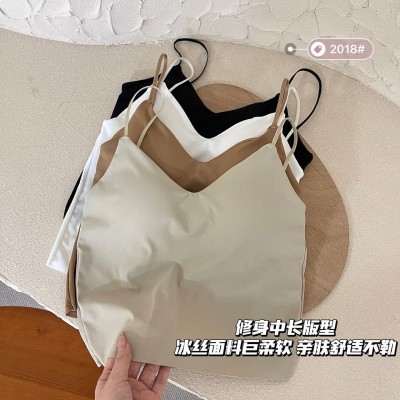 冰丝美背吊带背心女夏季内搭打底带胸垫文胸一体辣妹抹胸外穿上衣图3