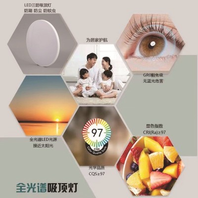 厂家三防全光谱吸顶灯led客厅灯简约过道灯阳台灯护眼圆形卧室灯图2