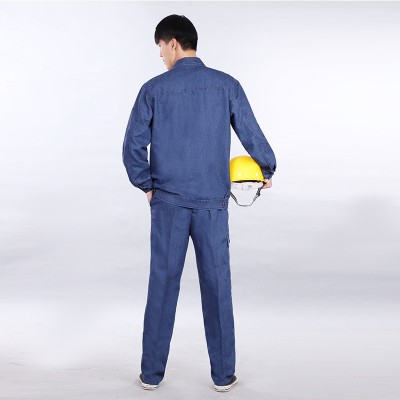 春秋工作服套装男长袖电焊服定制款电工劳保工作服牛仔工作服套装图2