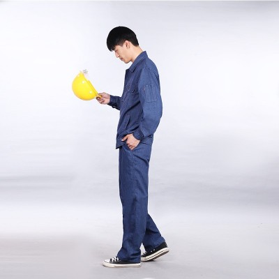 春秋工作服套装男长袖电焊服定制款电工劳保工作服牛仔工作服套装图3