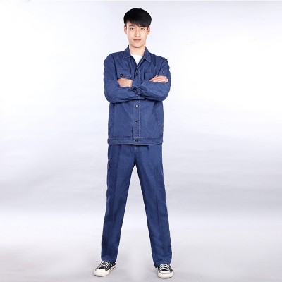 春秋工作服套装男长袖电焊服定制款电工劳保工作服牛仔工作服套装图4