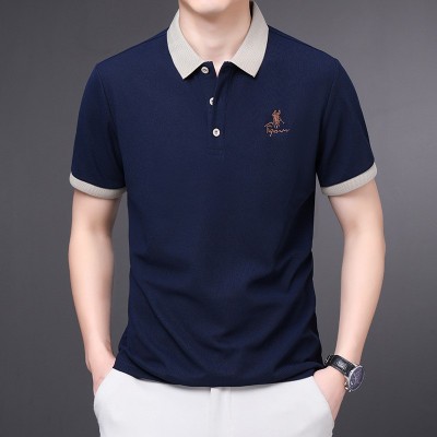 夏季新款仿棉男士polo衫高级感商务休闲刺绣纯色翻领t恤男款图2