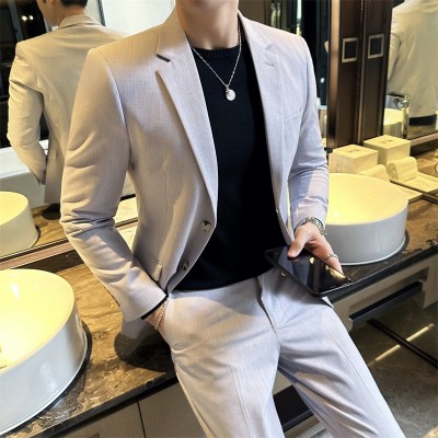 西装男高级感套装春秋韩版修身休闲轻熟风两件套小西服痞帅外套潮图3